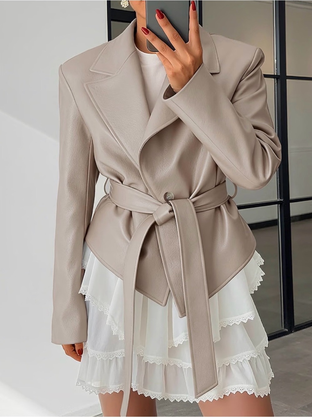 Brand New! Women's Belted Faux-Leather Blazer - Size: Large